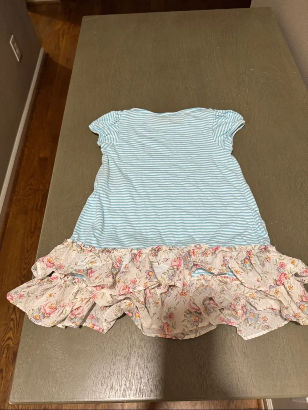 Ralph Lauren Light Blue & White Striped Ruffle Hem Tee